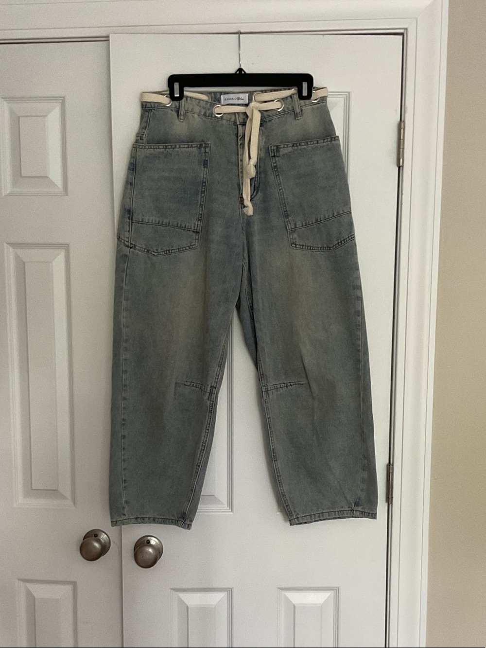 Boyfriend Jeans with Drawstring Waist - Gray